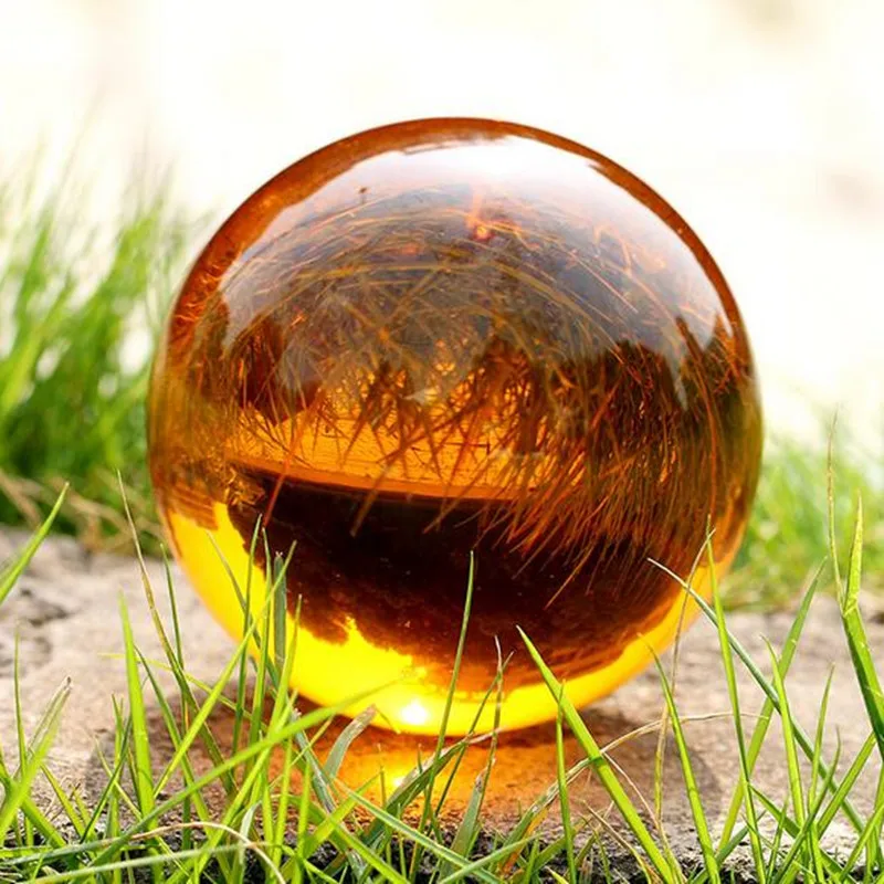 Top Quality Lucky Stone 40mm Amber K9 Crystal Fengshu Sphere Glass Round Ball Carved Birthday Craft For Wedding Home Decoration