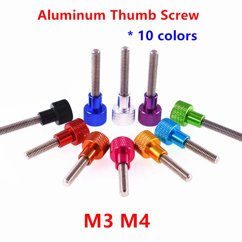 5pcs Thumb Screw M3 M4 Aluminum knurled head Stainless steel Hand Tighten Thumb screw anodized 10 colors