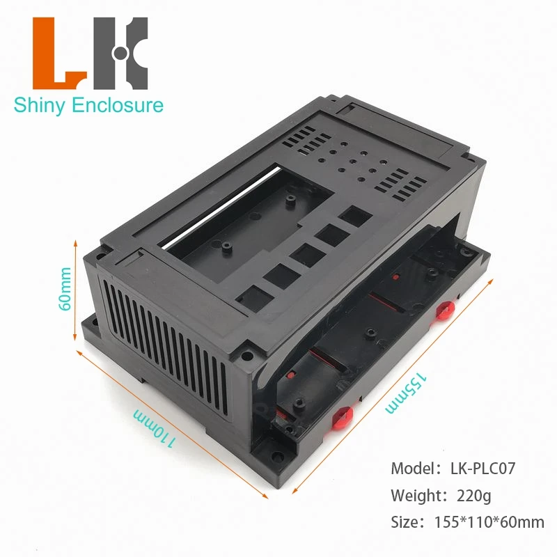 155x110x60mm Black Din Rail Electronic Project Box ABS Plastic Instrument Housing Case Junction Box for PLC Device LK-PLC07