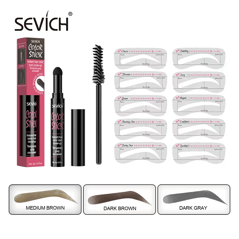 Sevich Eyebrow ชุดจัดแต่งทรงผม Dark สีน้ำตาลแต่งหน้า Stencils Eyebrow แปรงเพิ่มเครื่องสำอางค์ Eyebrow Tint Pen