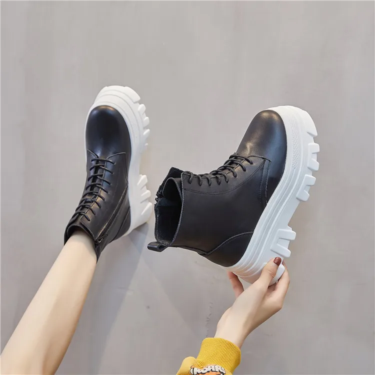 2021 Winter Real Leather Med Heel Women Boots Sheepskin Soft Lining Warm Shoes Comfortable Wearing for Winter