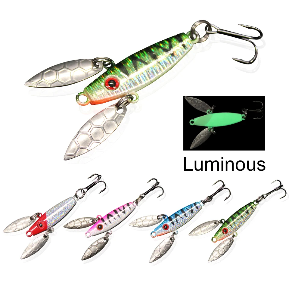 GOBYGO 1Pcs 52mm 7,7g Winter Eis Fischerei Locken Leuchtende VIB Löffel Spinner Lure Ice Jig Sinking Fest köder Mini Blei Angeln Haken