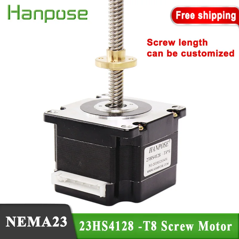 

HANPOSE 300 A 55N.cm 23HS4128-T8*8 мм с медной гайкой, винтовой двигатель для 3D принтера, Т-образный винтовой шаговый двигатель nema23