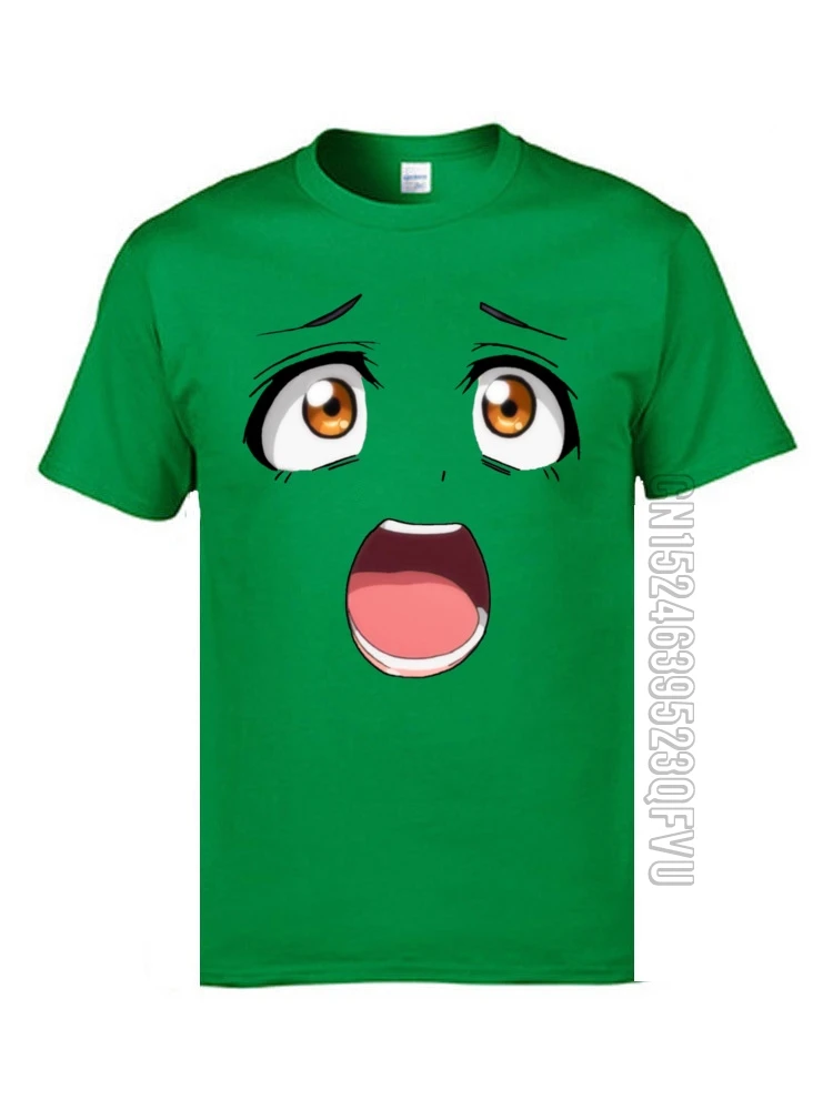 Love Smile Ahegao Adorable Phiz Face T Shirts Japan Anime Harajuku Popular Tshirts 100% Cotton Green Funny T-Shirts Best Gift