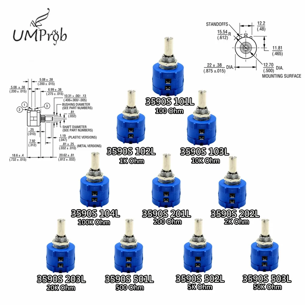 

3590S-2-103L 3590S 1K 2K 5K 10K 20K 50K 100K ohm Precision Multiturn Potentiometer 10 Ring Adjustable Resistor