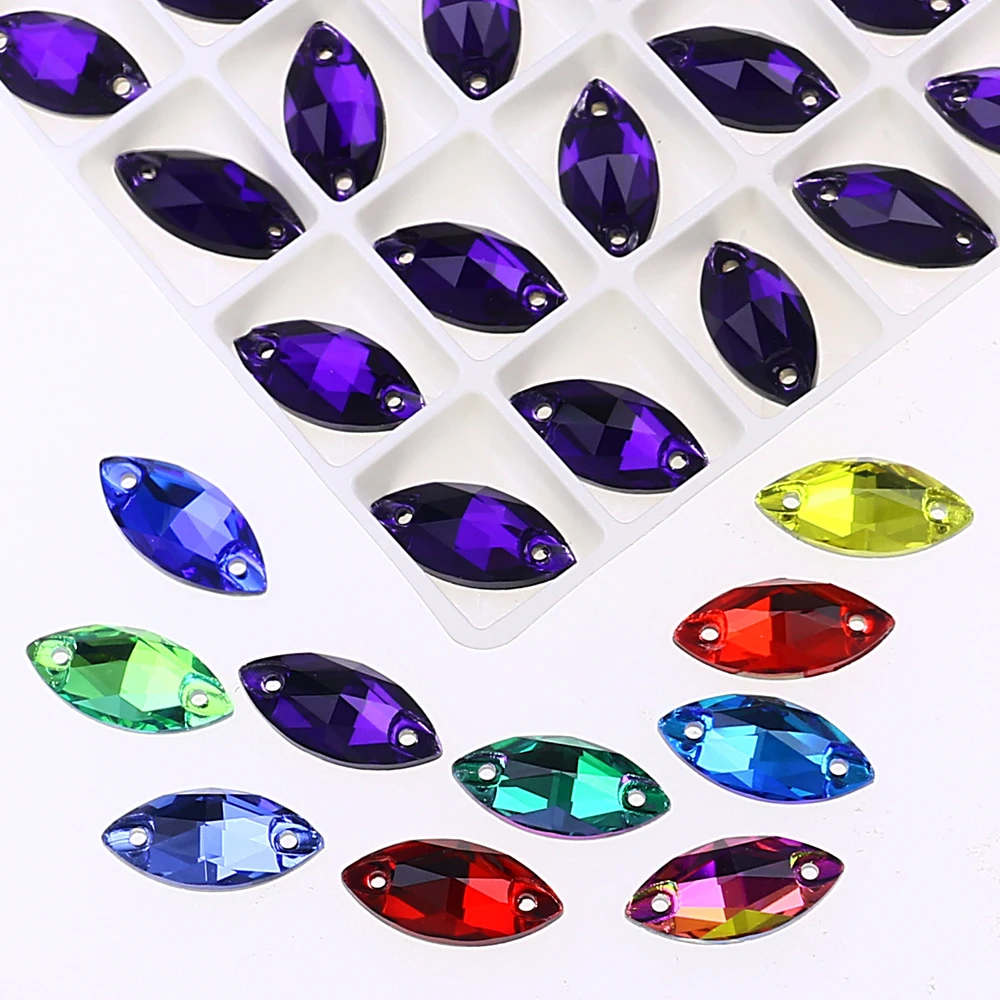 Horse Eye Glass Sew On Rhinestones Flatback Stones Colorful Diamond Sewing Rhinestones Loose Stones For Women Dress Clothes DIY