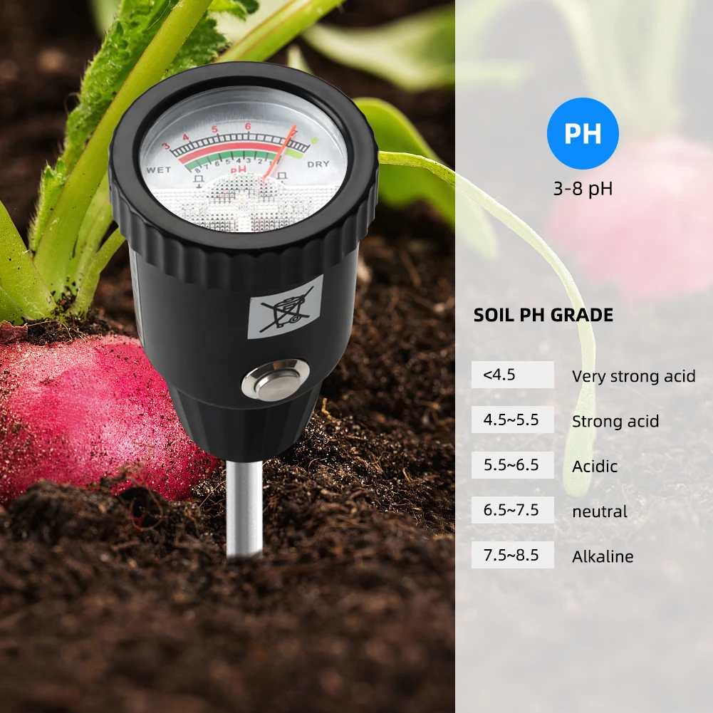 Yieryi 2 In 1 Soil Moisture Portable PH/ Humidity Meter Garden Soil Analyzer Acidity Tester Planting Tool for Potted Crops