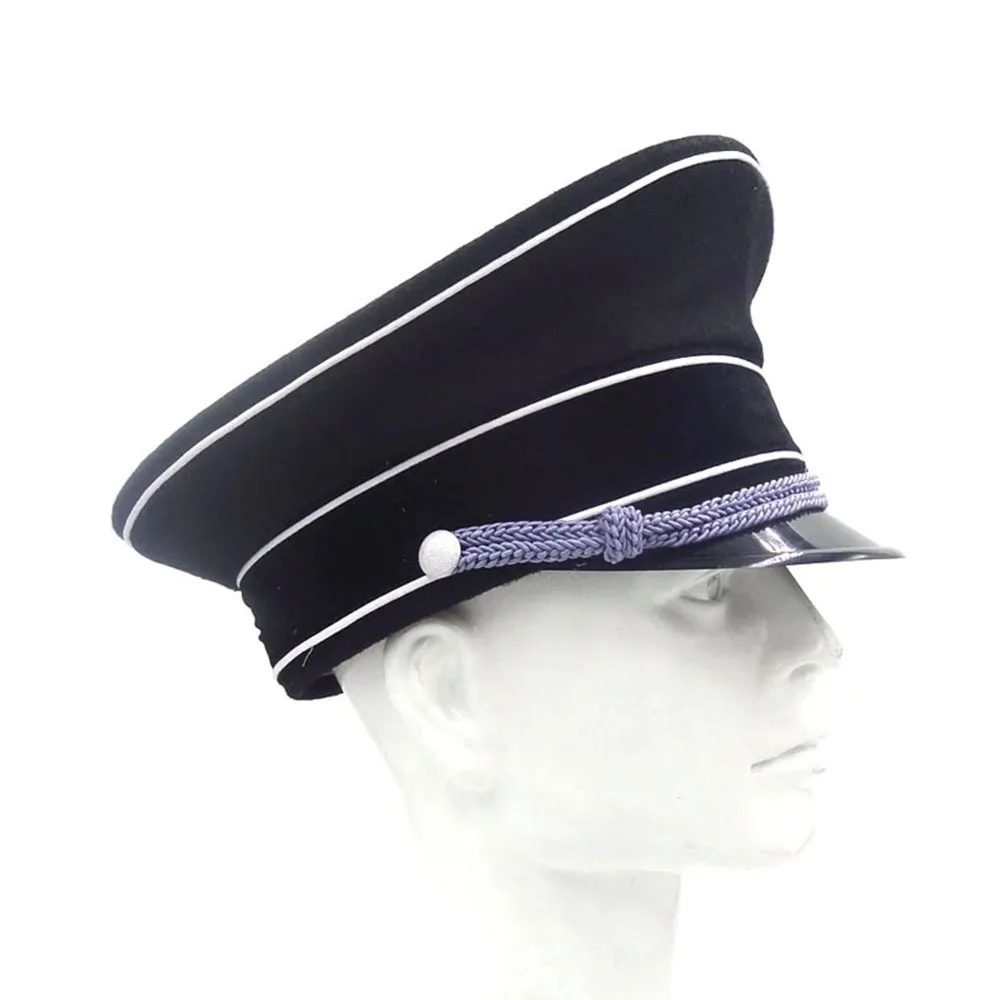 WWII WW2 German Germany Elite Officer Wool Hat Officer Visor Cap Silver Cord Black