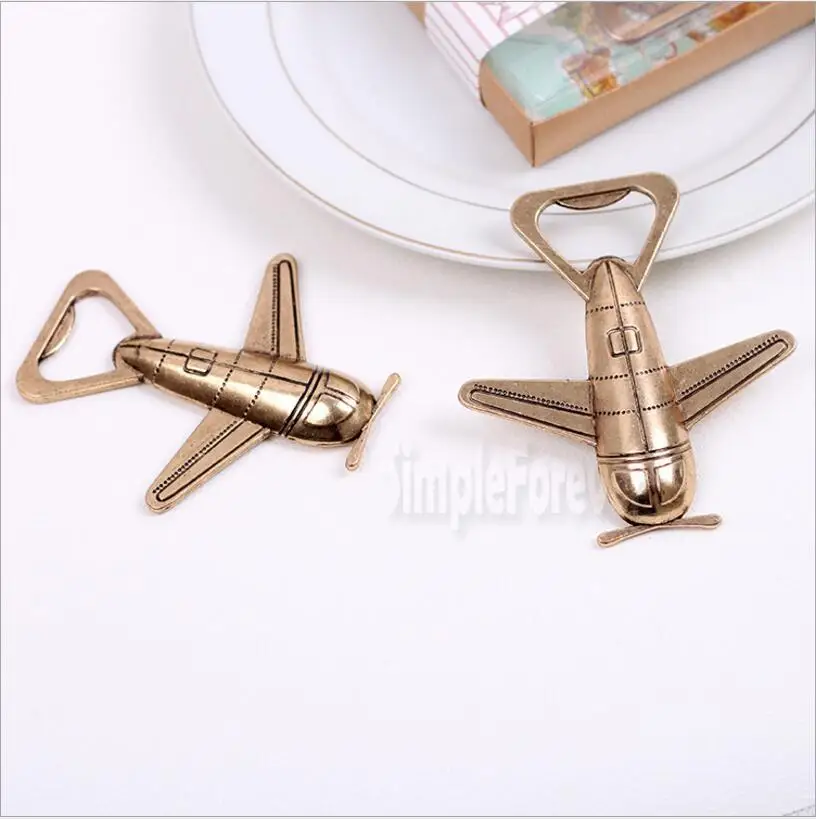 50pcs/lot Free Shipping Antique Air Plane Airplane Shape Wine Beer Bottle Opener Metal Openers for Wedding Party Gift Favors