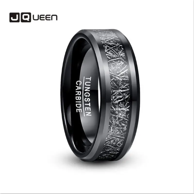 8mm Width Tungsten Carbide Men's Ring Electroplated Black Inlaid Black Imitation Vermiculite Tungsten Steel Ring