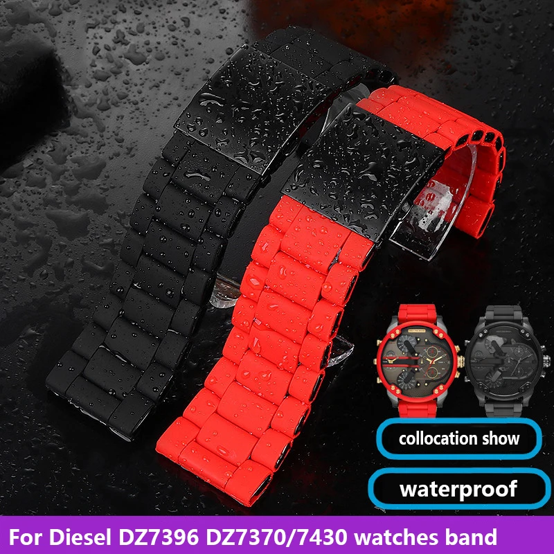 For Diesel Black Knight DZ7396 DZ7370 / 7430 watchband Silicone Gap Steel Tape 24mm 26mm 28mm red black Platform watch straps