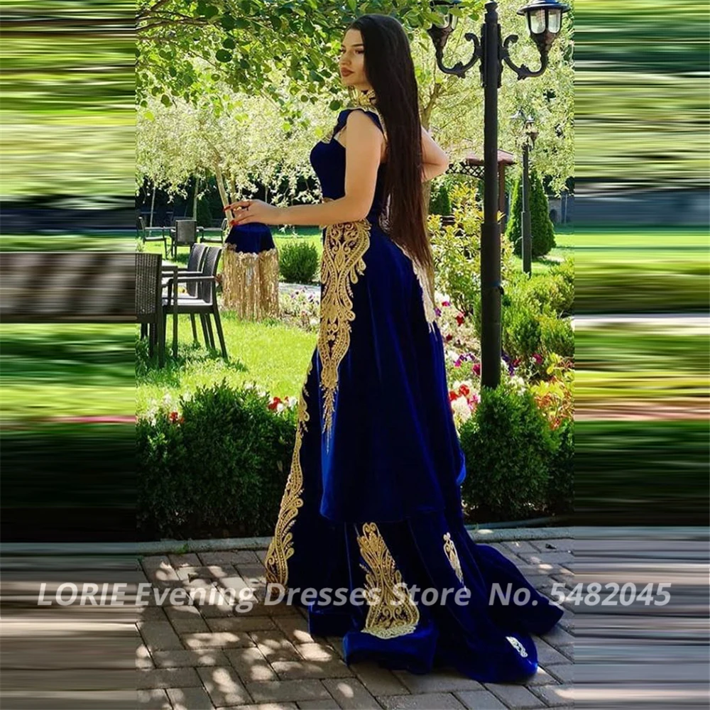 LORIE Moroccan Caftan Royal Blue Evening Dress Mermaid 2024 Dubai Lace Appliques Formal Prom Celebrity Gowns with Remove Skirt