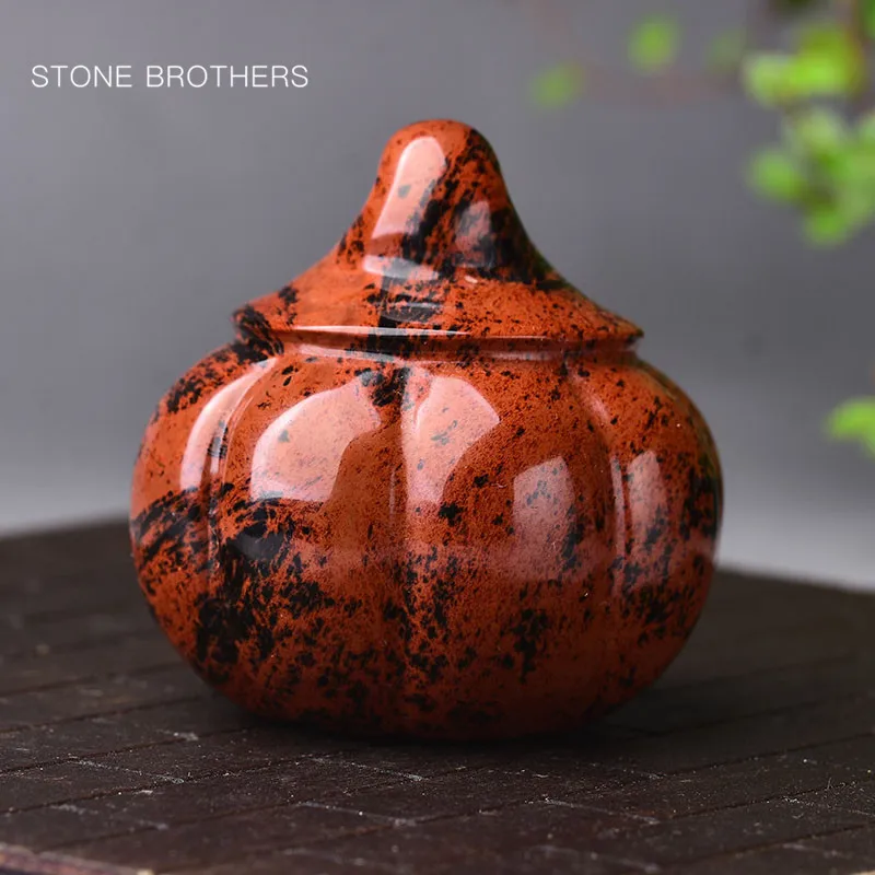 1PC Natural Red Obsidian Carved Witch Pumpkin Figurine Healing Crystal Home Decor Fengshui Luck