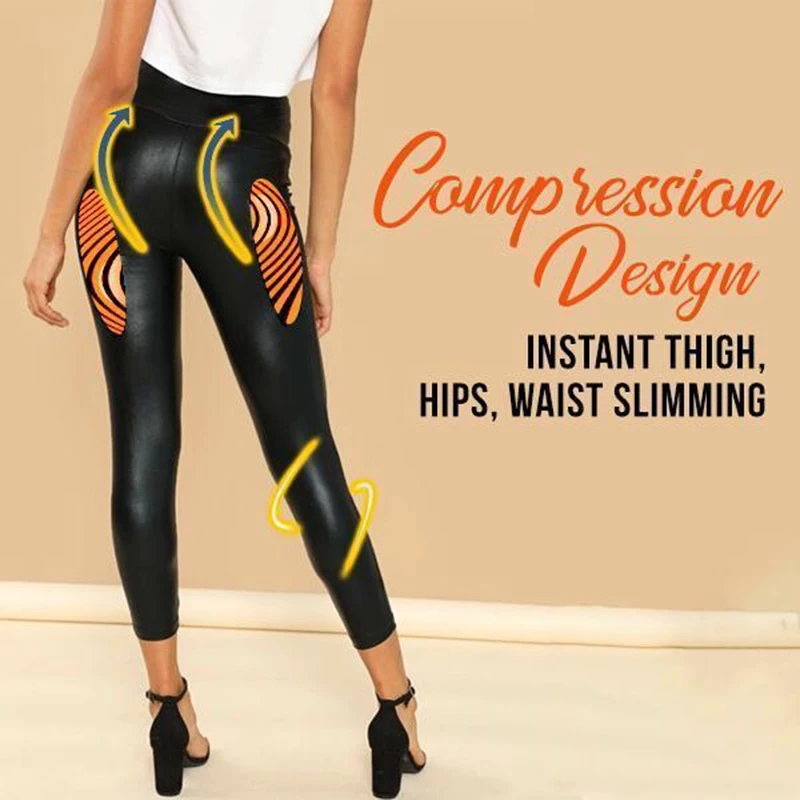 Stretch-Fit Black PU Leather Shaper High Waist Leggings Slim Pants For Women Dress Comfortably For Birthday Gifts Daily Life