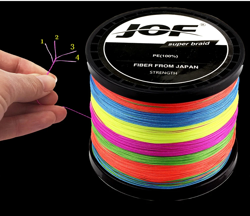 JOF PE-Angelschnur mit geflochtenem Draht, 1000 m, 500 m, 4 Stränge, 0,16 mm–0,50 mm, 18LB-80LB, japanische starke Multifilament-Faser-Angelschnur – Detail 10