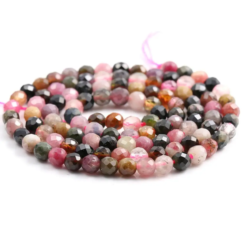 Natural Stone Beads Small Beads Faceted Tourmaline 2,3,4,5mm Section Loose Beads for Jewelry Making Necklace DIY Bracelet (38cm)