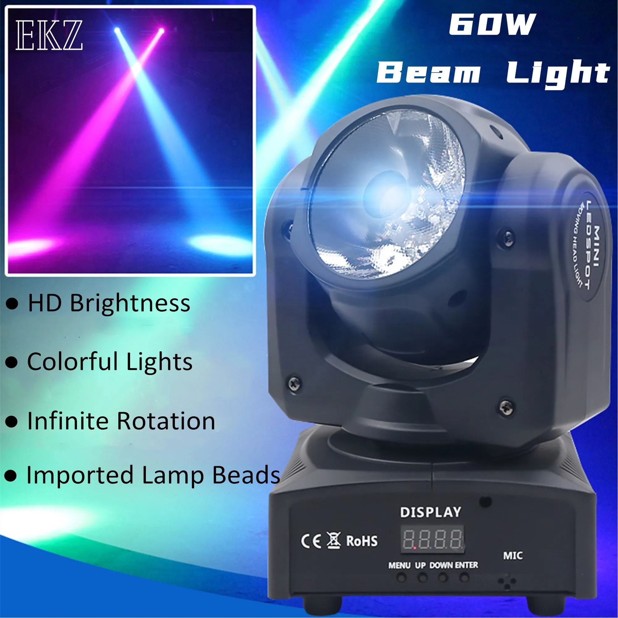 

Hot 60W LED RGBW 4IN1 Beam Moving Head Beam Super Bright LED DJ Spotlight DMX Control Light For Disco Party Club Dance