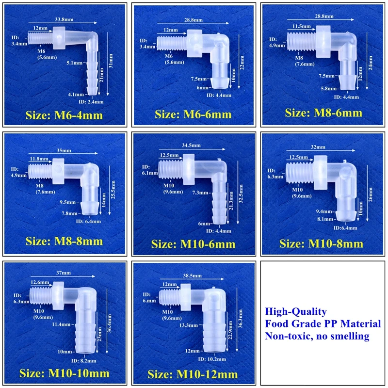 5 ~ 200 sztuk M6 ~ M12 do 4 ~ 12mm Food Grade plastikowe PP Pagoda złącze kątowe zbiornik akwarium armatura Micro wąż do nawadniania wspólne