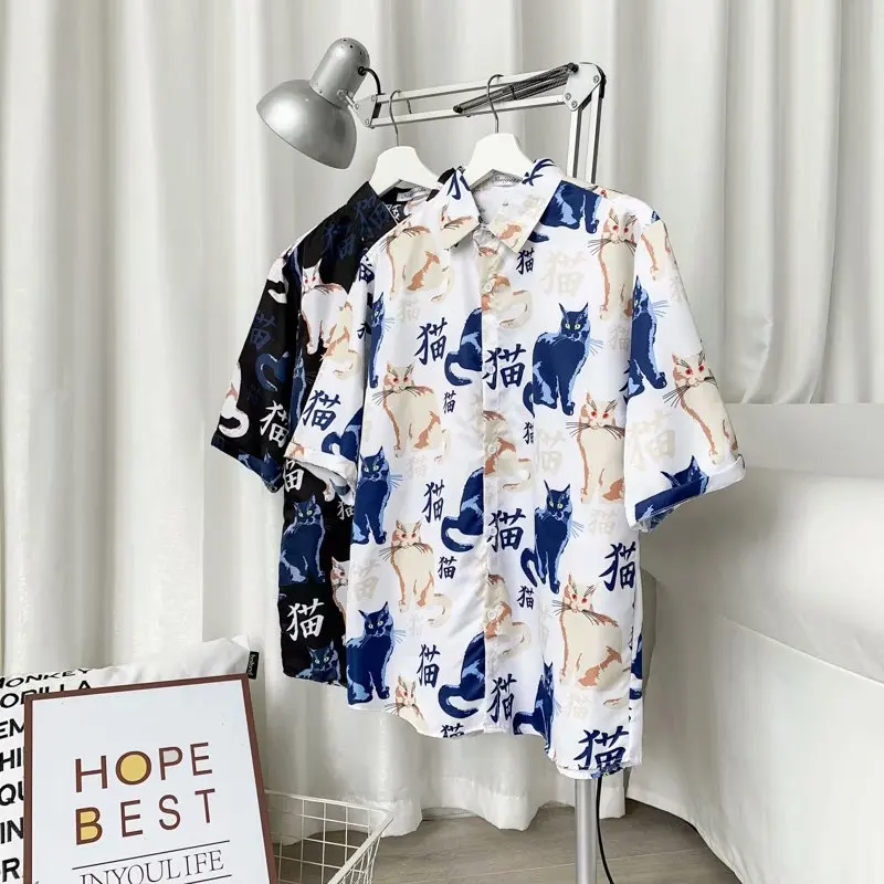 2020 Fashion Mens Short Sleeve Hawaiian Shirt Fast drying Plus Size Asian Size M-3XL Summer Casual Cute cat Beach Shirts For Men