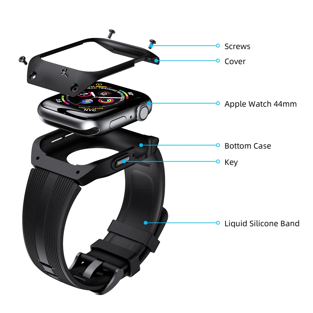 

Silicone Watch Band TPU Watch Case For Apple Watch Series 4 44mm Full Frame Screen Protector For IWatch Series 4 44mm Watchband