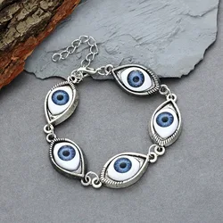 Vintage Punk Evil Eye Bracelet 5 Blue Eyeball Connect Exaggeration Multiple Dense Evil Eyes Bracelet