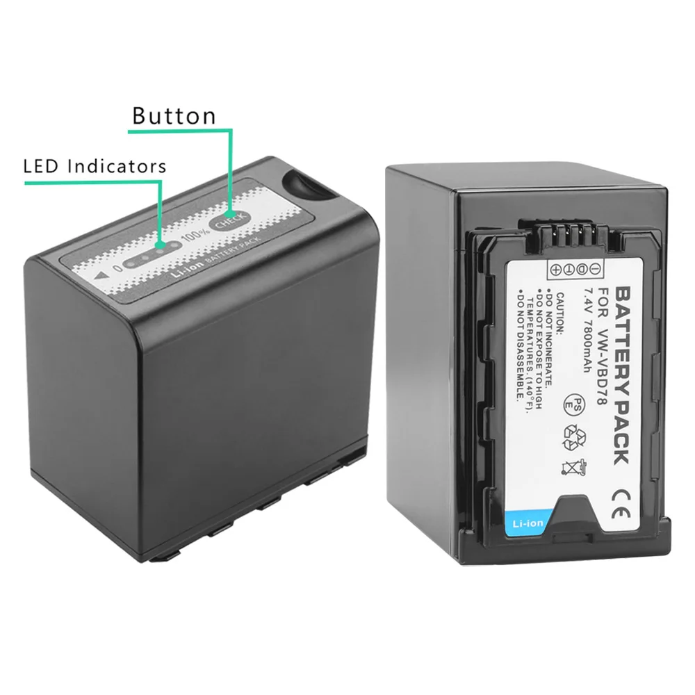 7800mAh VW-VBD78 VBD78 Battery + Rapid LCD Dual Charger for Panasonic VBD58 VBD29 AJ-HPX260MC,HPX265MC,PX270,AG-FC100,MDH2