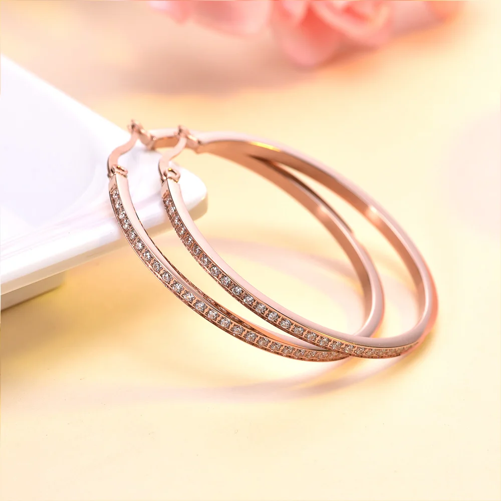 SDA Stainless Steel Hoop Earrings Big Circle  5A CZ Inlay  Women Statement Jewelry Boucles d\'oreilles