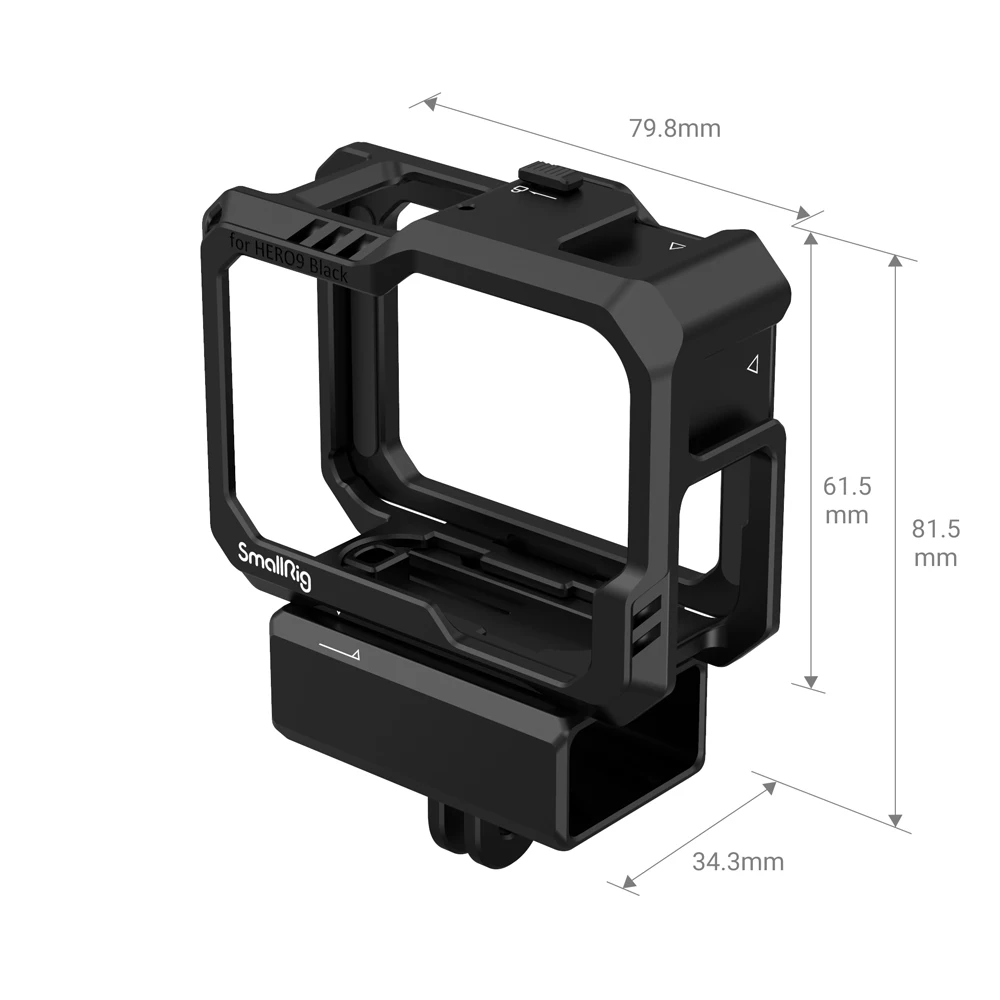 SmallRig Black Full Action Camera Cage For GoPro HERO9 / HERO10/ HERO 11 Full Cage with Press-on Flap Lock for Quick Disassembly