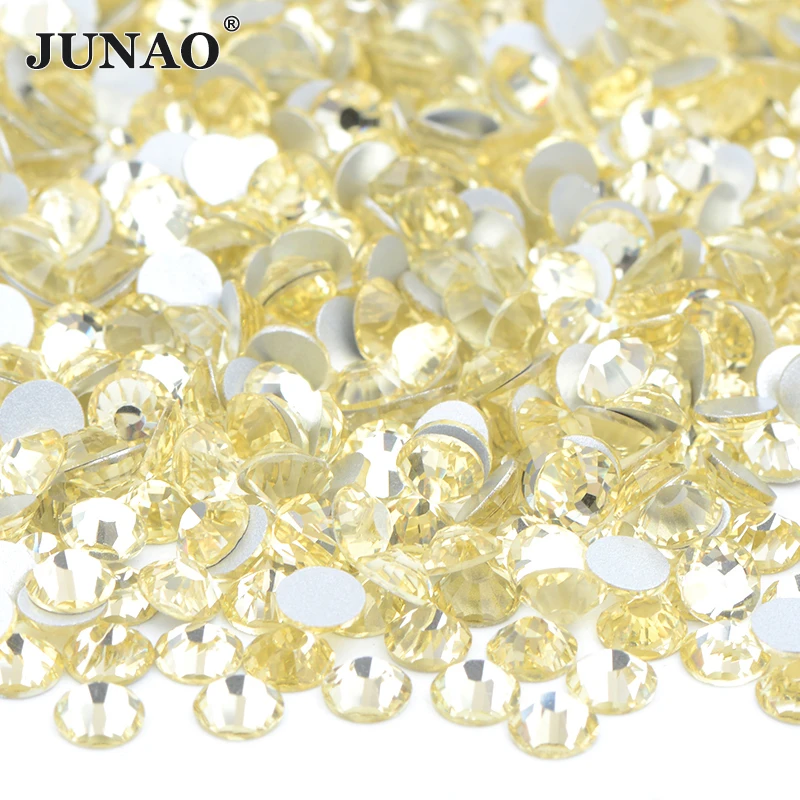 JUNAO SS 6 8 10 12 16 20 30 V.Lt.Siam AB Glass Rhinestone Applique Flat Back Nail Art Crystal Stone Round Strass Stickers