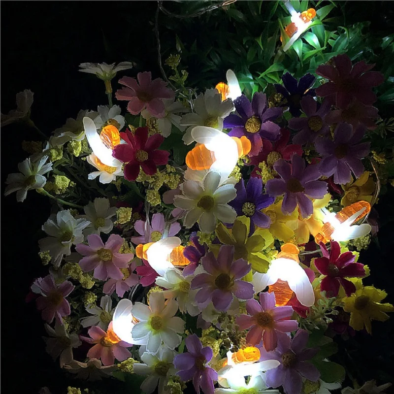 New Solar Powered Cute Honey Bee Led String Fairy Light 20leds 50leds Bee Outdoor Garden Fence Patio Christmas Garland Lights