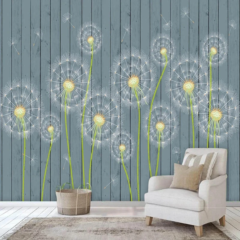 Custom Any Size 3D Wallpaper Dandelion Wood Board 3D Background Wall Painting Sticker Paper Papel De Tapety Fresco Tapiz