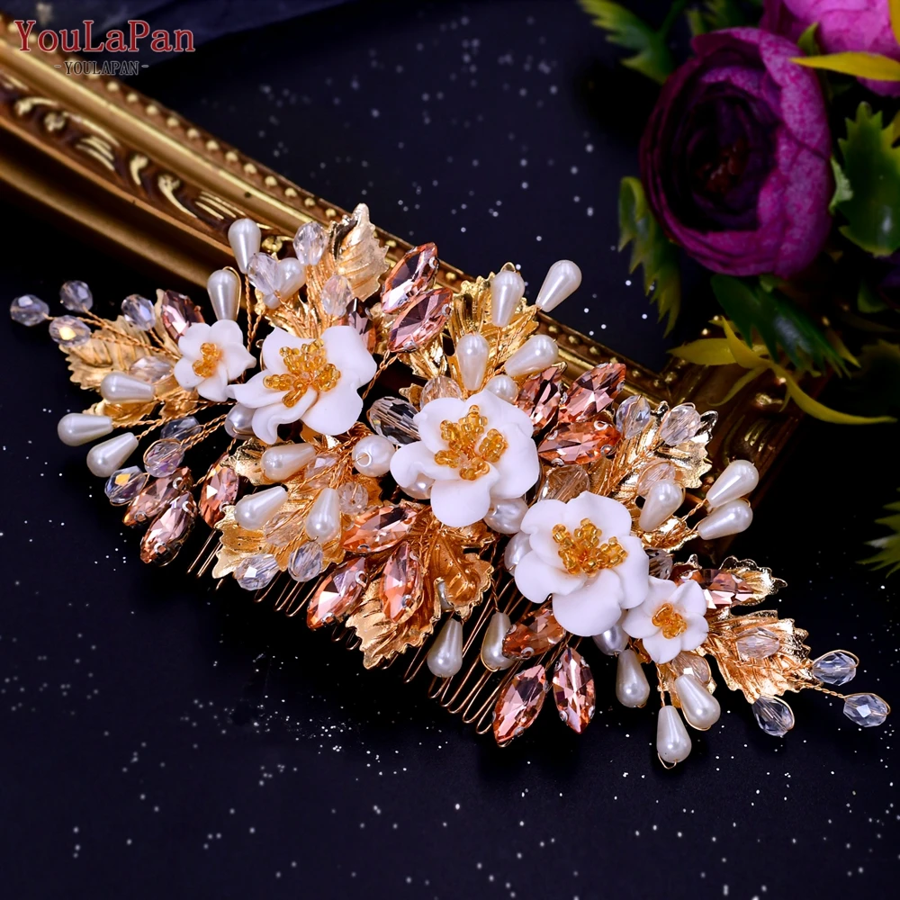 YouLaPan HP321 Floral Hair Pieces for Women Wedding Hair Clip Silver Bridal Comb Romantic Wedding Hairpins Bridal Headpieces