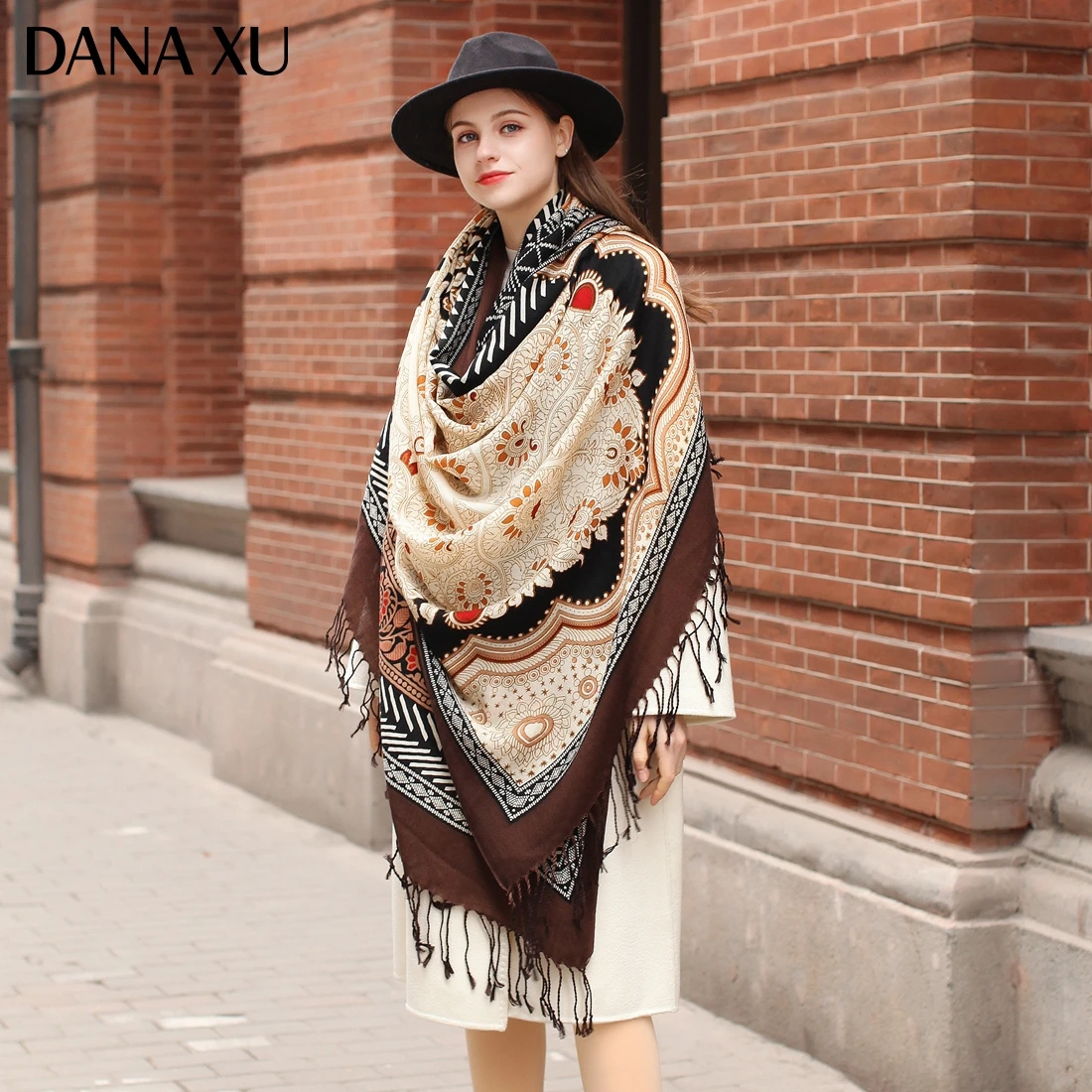 DANA XU Bufanda Mujer Wool Poncho Head Women Lady Warm Shawl Stoles Bandana Scarf Hijab Luxury Brand Pashmina Winter 2021