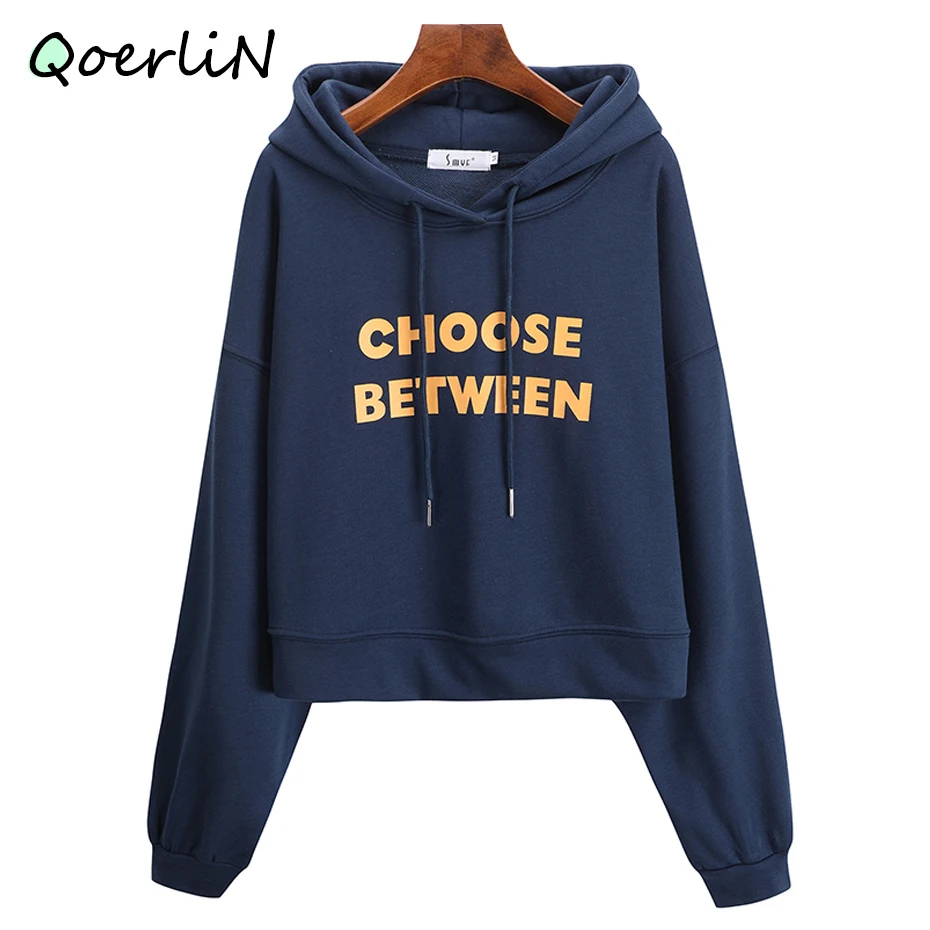 

Oversize Short Sweatshirts Women Winter Cropped Top Hoodies Pullovers Long Sleeve Letter Print Pulls Autumn Harajuku