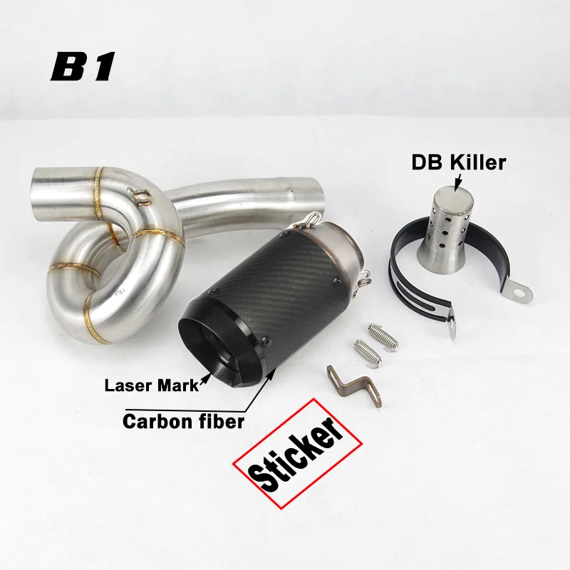 Slip-on Motorcycle Exhaust Middle Link Pipe 51mm Twisted Carbon Fiber Escape Moto DB Killer for Kawasaki ZX6R ZX636 2009-2017