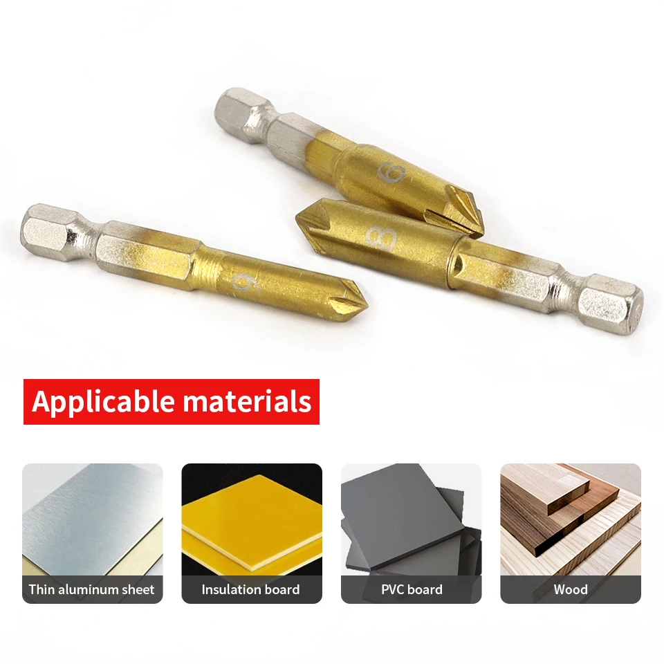 VACK 3Pcs 6Pcs HSS 1/4" Hex Shank Chamfer Countersink Chamfer Drill Bit 90 Degree Wood Chamfering Cutter 6mm-19mm Metal Drills