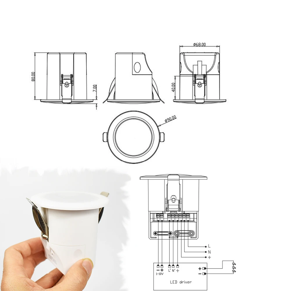 AC 120-277V Recessed Microwave Motion Sensor Daylight Switch1-10V Dimmable Lighting Controller for Stairs Meeting Room