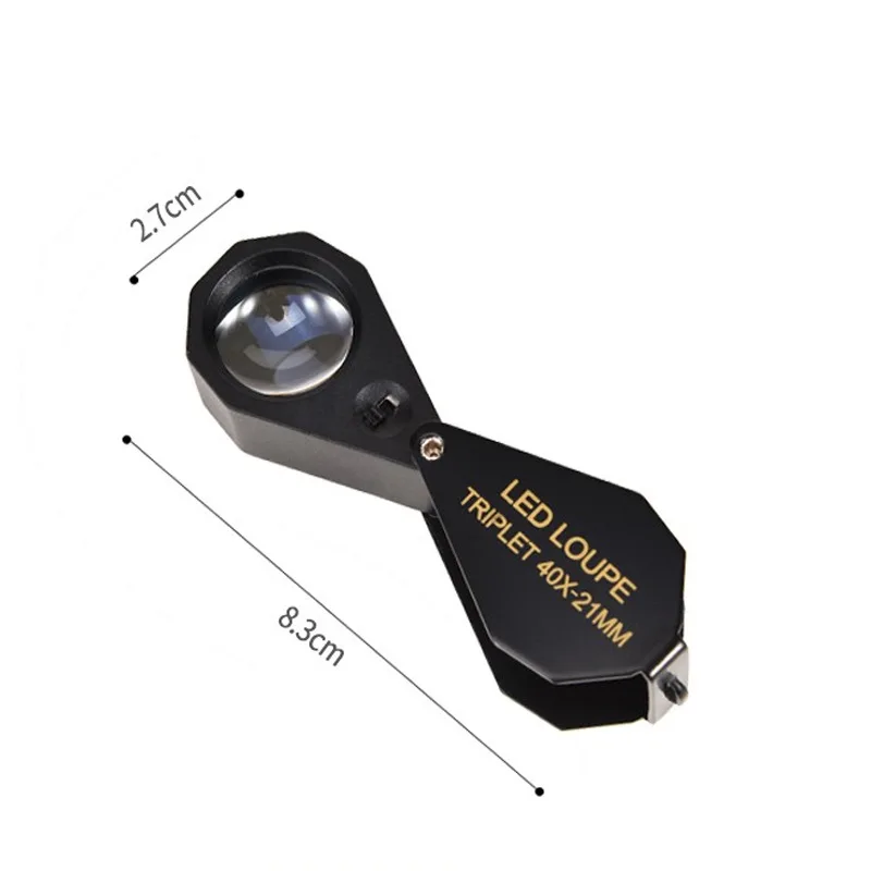 Portable Handheld Magnifying Glass 40 Times Single Lamp Black Portable Folding Jewelry Mirror Optical Lens Reading Appraisal