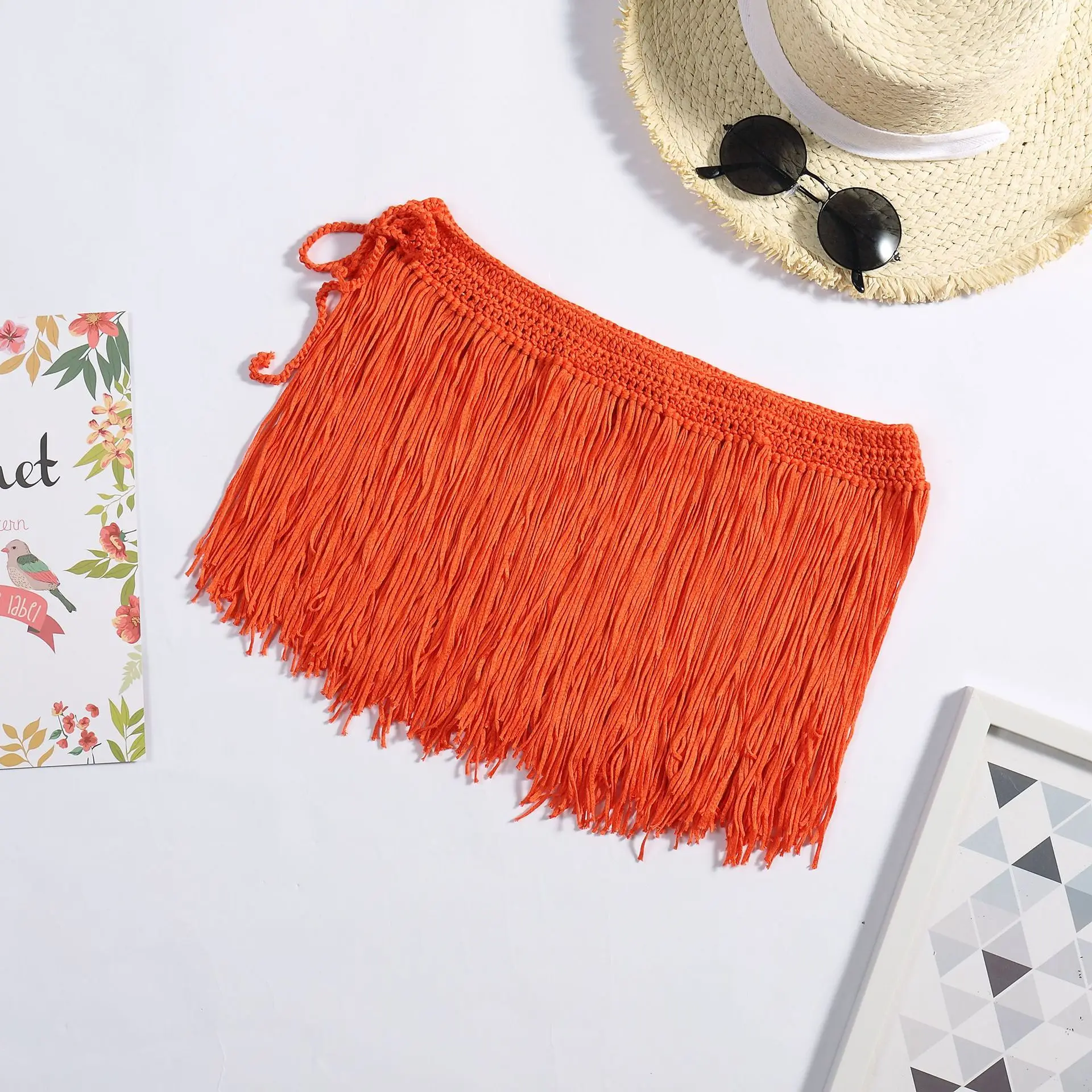 2021 Nieuwe Kwastje Mini Strand Mini Jurk Cover-Ups Sexy Vrouwen Handgemaakte Haak Fringe Bikini Badpak Badpak Cover up