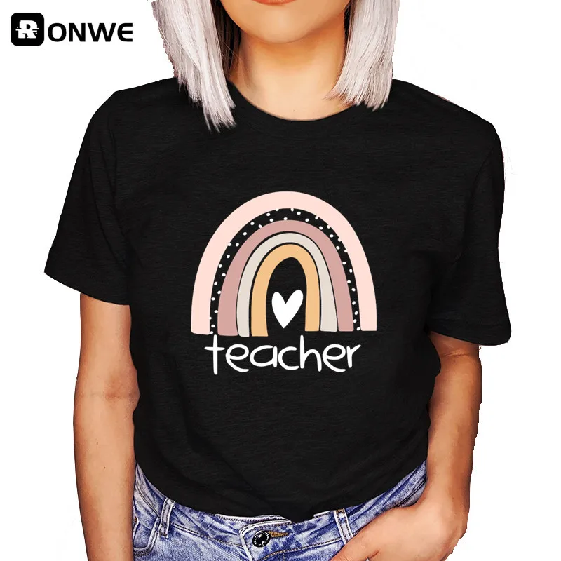 

Teacher Rainbow Women Black T shirt Summer Girl Black Harajuku 90s Clothes Female Tops Tee,Drop Ship