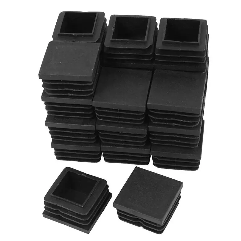 New 24 Pcs 30mm x 30mm Plastic Ribbed Square End Caps Tube Insert Black