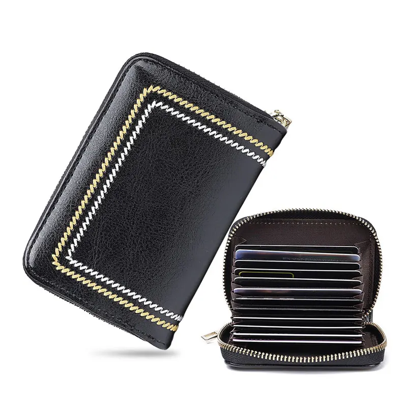 New Vintage Genuine Leather Card Holder Short 12 Slot ID Credit Card Case Small Coin Wallet Bag