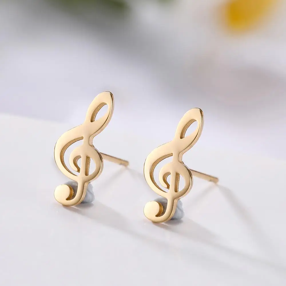 Sipuris Simple Mini Music Stud Earrings Stainless Steel Musical Note Earring For Women Men Fashion Jewelry Accessories Gift