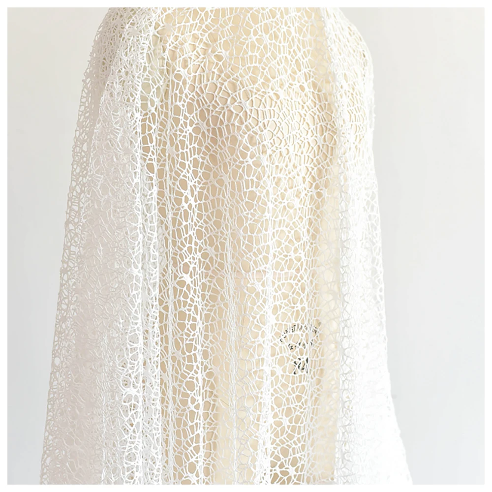 

1 Meter Hollowed-out Dishevelled Embroidered Lace Fabric Ivory Bridal Wedding Dress Skirt Sewing 150CM 59" Wide L24A13