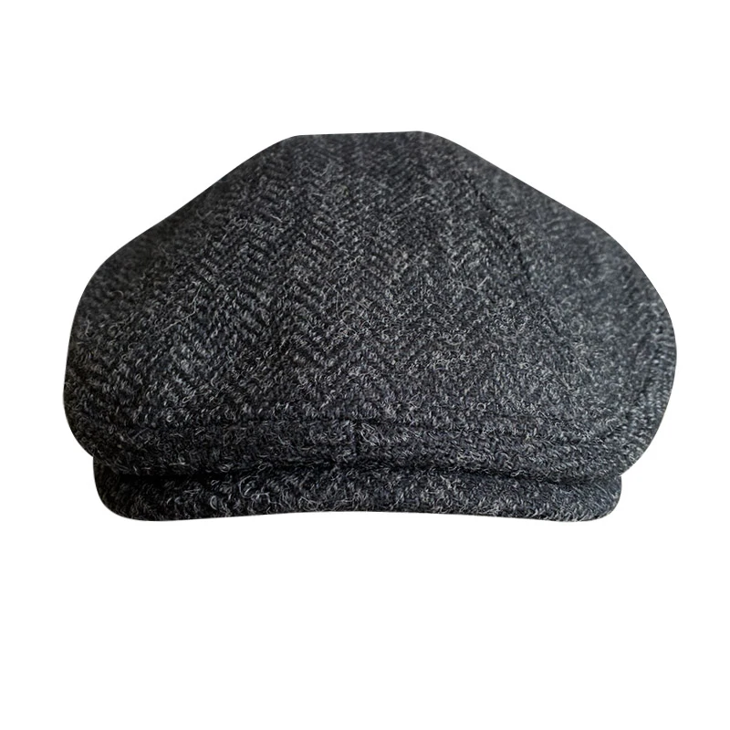 Pure Wool Men\'s Berets Winter High Quality Wool Newsboy Hats Herringbone Octagon Cap Dark Gray Men Women Gatsby Flat Hat BLM385