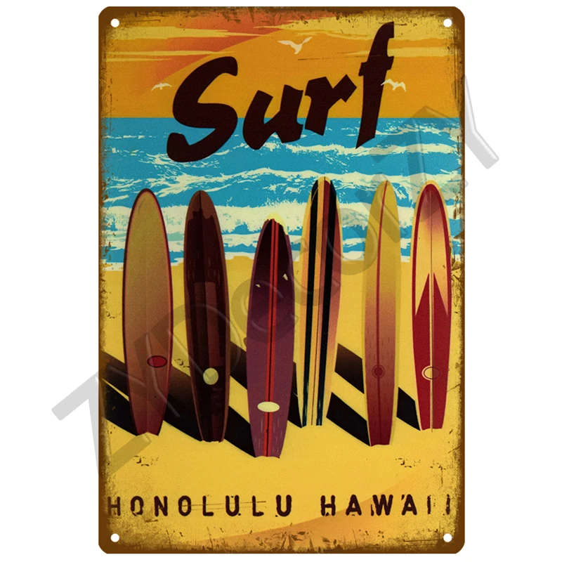 Hawaii Beach Blechschild Poster Vintage Wandposter Metallschild Dekorative Wandplatte Küchentafel Metall Vintage Dekor Zubehör – Detail 16