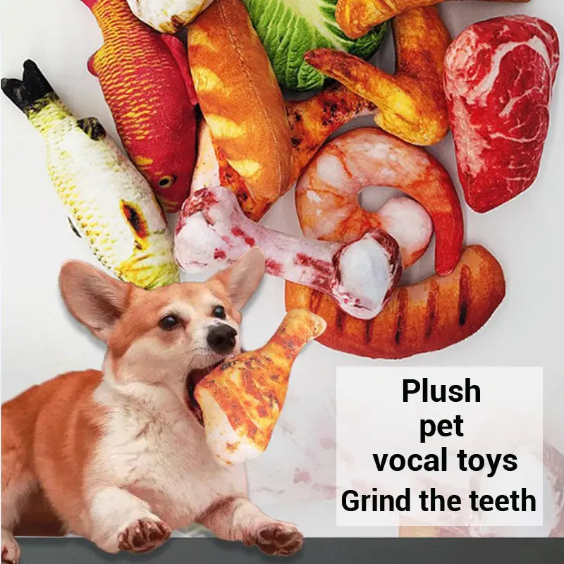 Pet Dog Toys Plush for Small Dogs Soft Squeak Bite Resistant Teeth Chew Simulation Vegetable Meet Perro Supplies Accessories