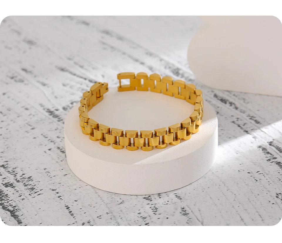Yhpup Edelstahl Kette Armband Einfache 18K Überzogene Schwere Metall Textur Mode Schmuck Männer Bijoux Femme Party Wasserdicht – Detail 11
