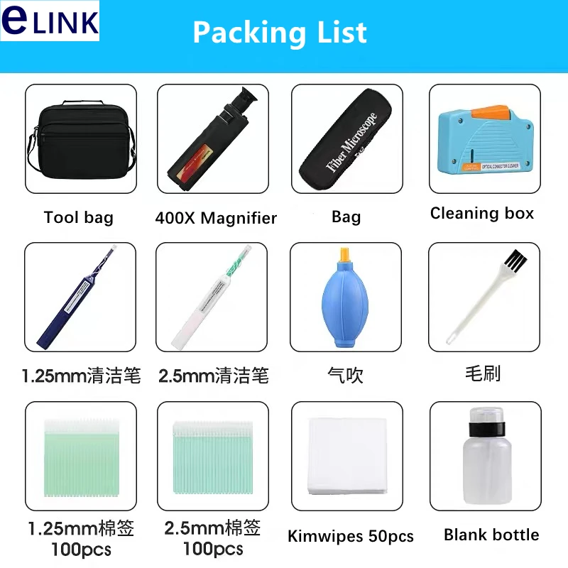 Наборы для чистки оптического волокна (включая 12 штук), 1,25 мм, 2,5 мм, лупа 400 раз, коробка для чистки оптоволокна, ftthelink