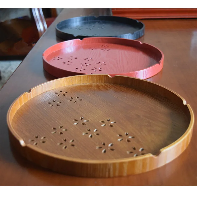 

20Pcs/Lot Home Tea Tray Round Natural Wood Serving Tray Snack Plate Tea Breakfast Bread Tray Hollow Out Fruit Tray LX3597
